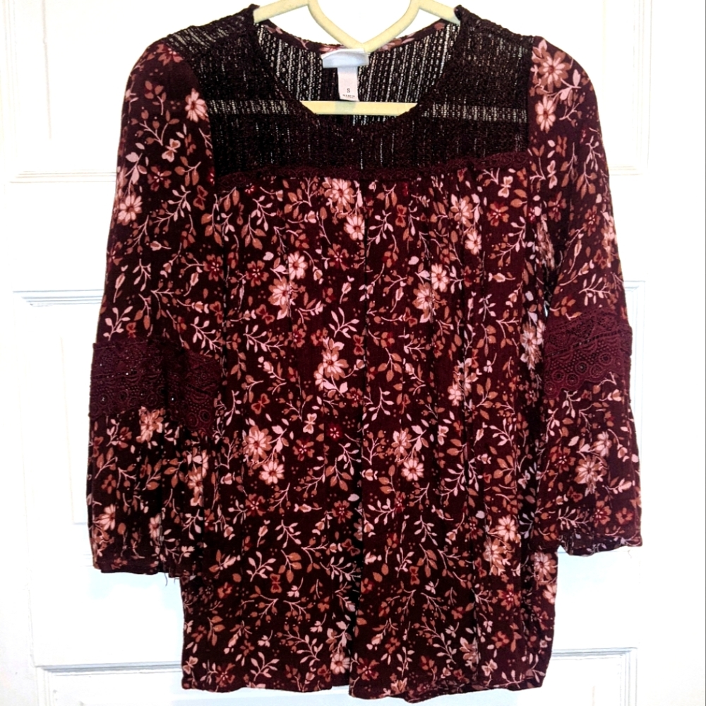 Knox Rose Burgundy Floral Blouse